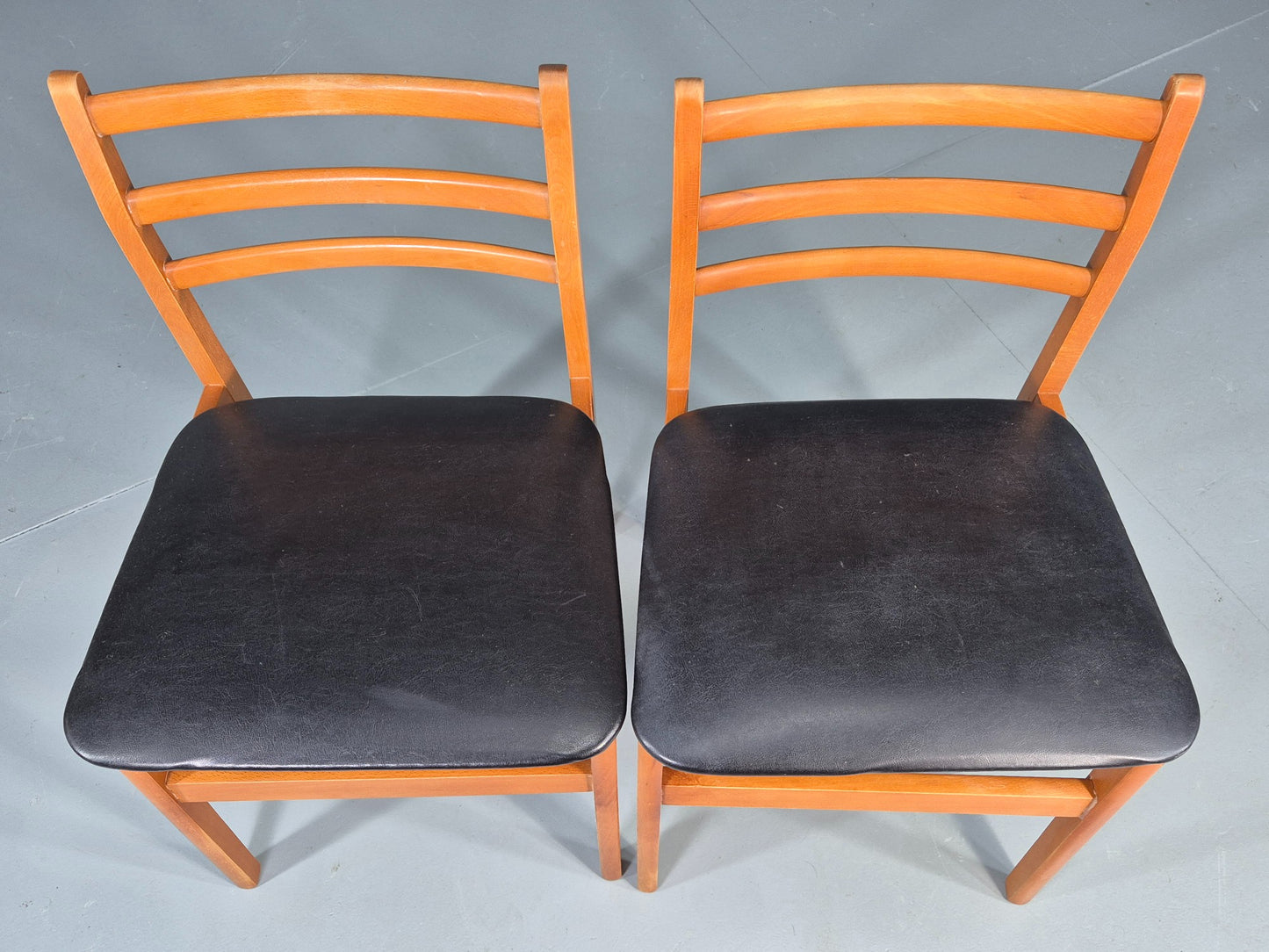 2 Vintage Mid Century Dining Chairs Beech Vinyl 1960s Retro  EB12255