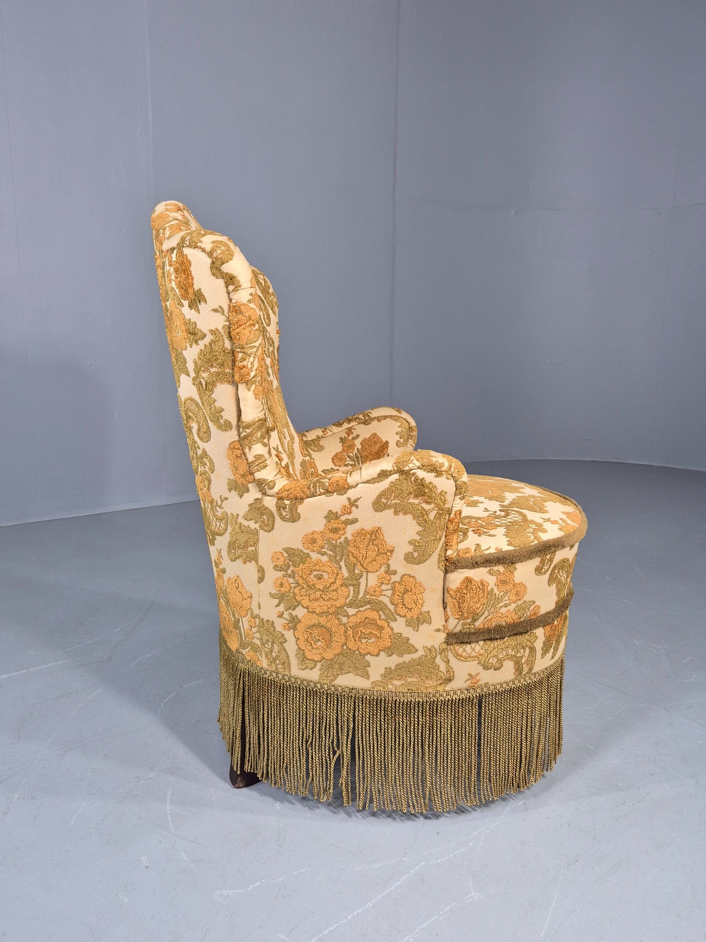 Danish 1970s Rococo Revival Bedroom Chair Gold Velour Moquette Retro EB12741