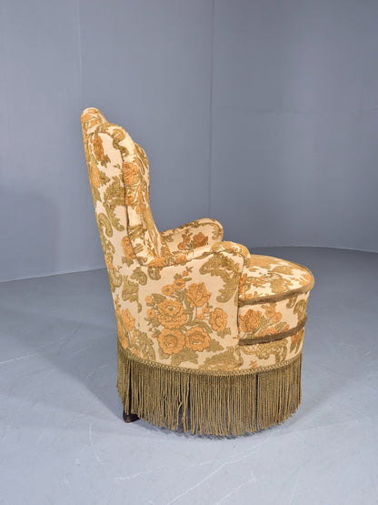 Danish 1970s Rococo Revival Bedroom Chair Gold Velour Moquette Retro EB12741