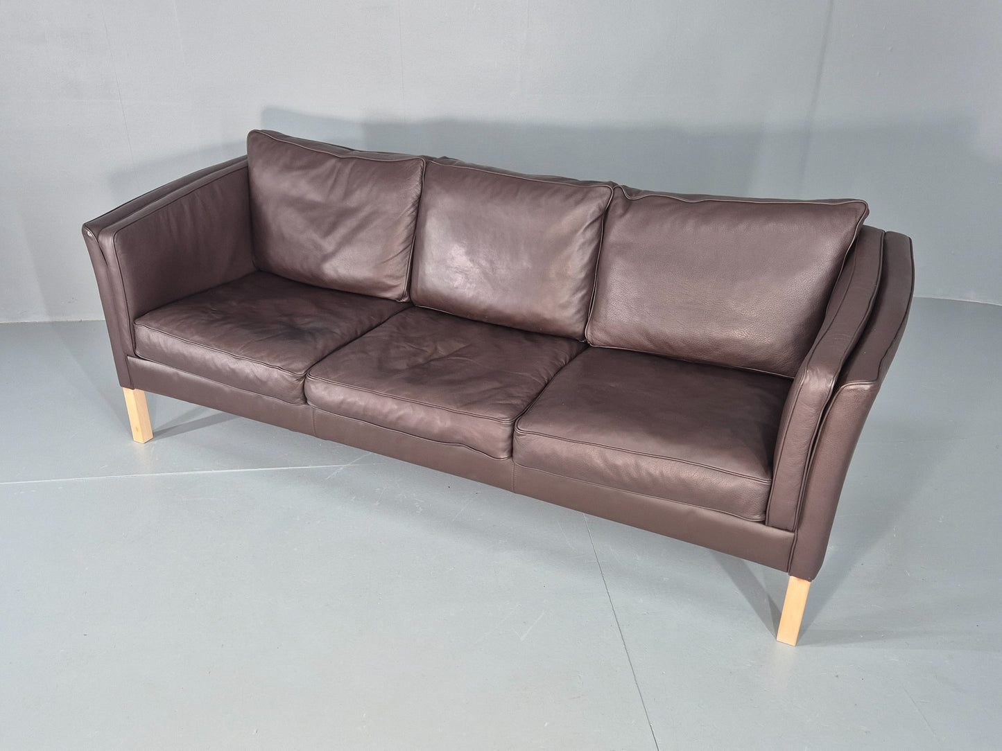 Vintage Danish 3 seat Sofa Brown Leather 1980s Retro MCM EB12433