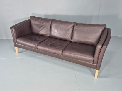 Vintage Danish 3 seat Sofa Brown Leather 1980s Retro MCM EB12433
