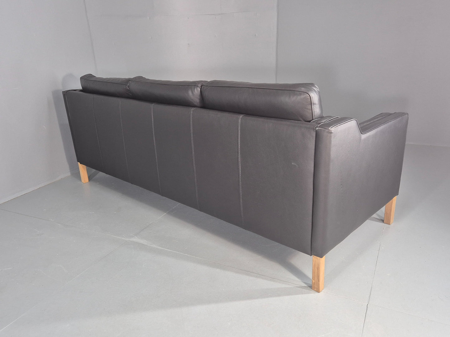 Vintage Danish 3 Seat Sofa Black Leather Mogensen Style 1980s Retro MCM EB12445