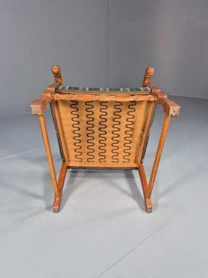 Baroque Style Throne Armchair Oak Frame Wool Stripe Upholstery EB08988