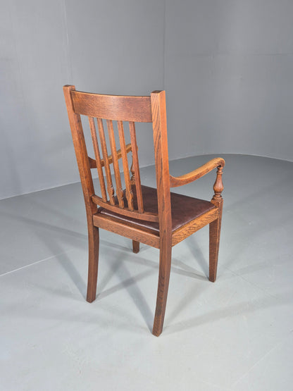 Antique Oak Elbow Chair Arts and Crafts Edwardian Vinyl Seat  EB12525