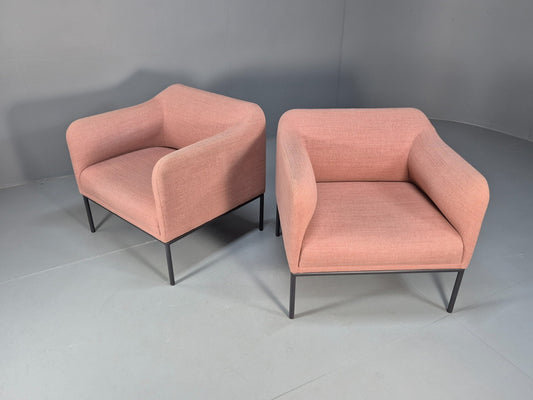 2 Roger Lewis Modern Design Armchairs Pink Wool Upholstery EB9952 MNOR