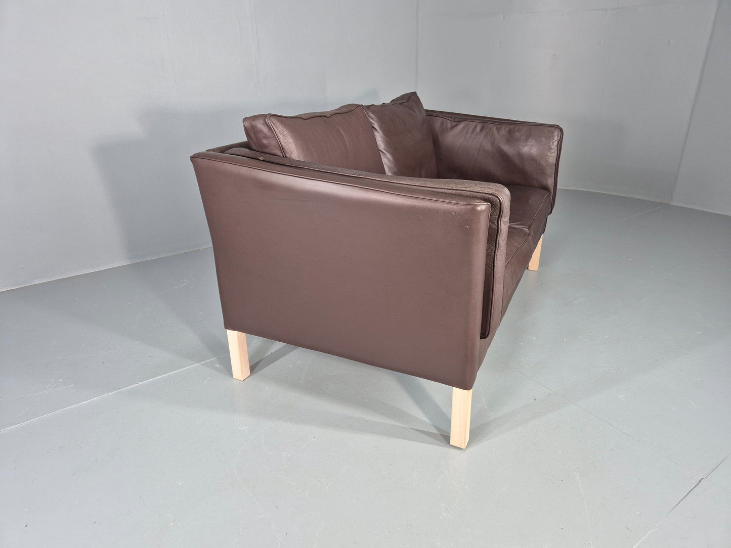 Vintage Danish 2 Seater Sofa Brown Leather 1980s Retro MCM EB12444