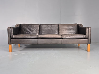 Vintage 3 Seater Sofa Danish Mid Century Black Leather 1970s Retro  EB11628