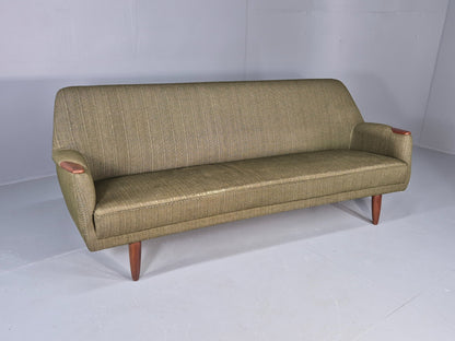 Vintage 3 Seater Thams Sofa Mid Century Green Wool Teak Paws 1960s Retro EB12390
