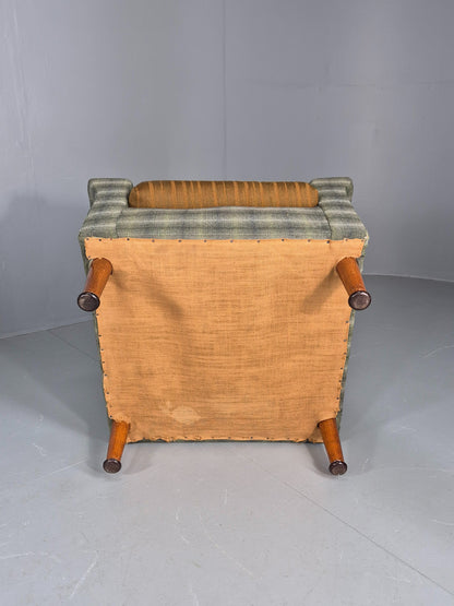Vintage 1960s Retro Lounge Chair Green and Gold Upholstery EB11829