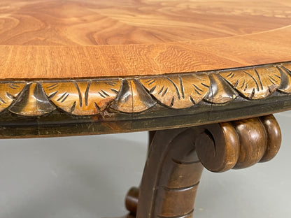 Vintage Carved Coffee Table Elm Art Deco Lion Feet 1950s EB11190