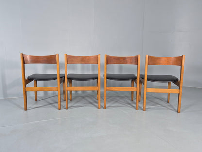 4 Vintage 1960s Dining Chairs Beech Frames Vinyl Seats Retro Mid Century EB12523