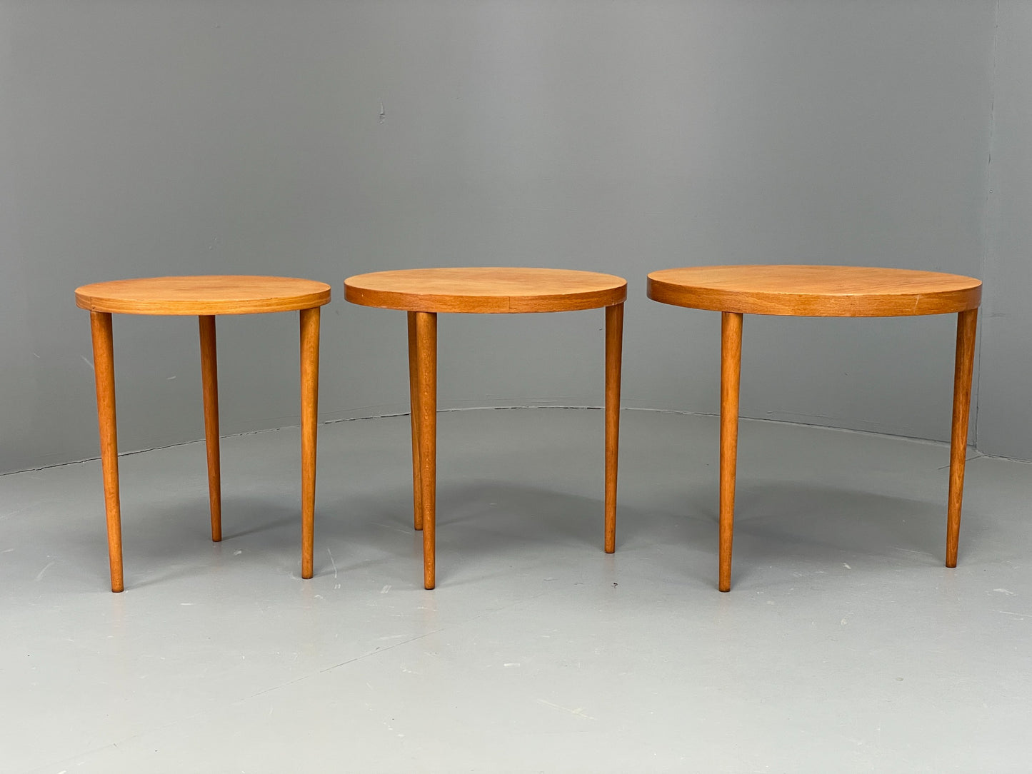 Vintage Circular Nesting Tables Set of Three Retro Mid Century Beech EB12875