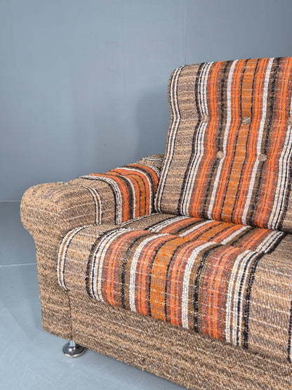 Vintage Retro Lounge Chair 1970s Danish Wool Stripe Upholstery EB12088