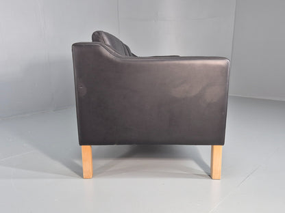 Vintage 3 Seater Sofa Danish Black Leather Mogensen Style Retro MCM 80s EB12440