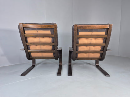 2 Vintage Leather Lounge Chairs 1970s Danish Bentwood MCM Retro  EB13080