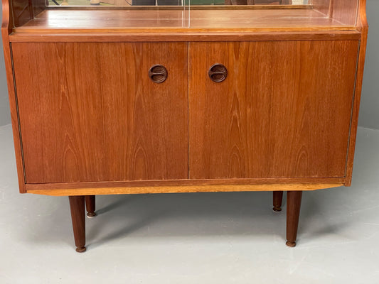 Vintage 1960s Teak Bookcase Mid Century Retro Glazed Mirrored Shelving EB13113