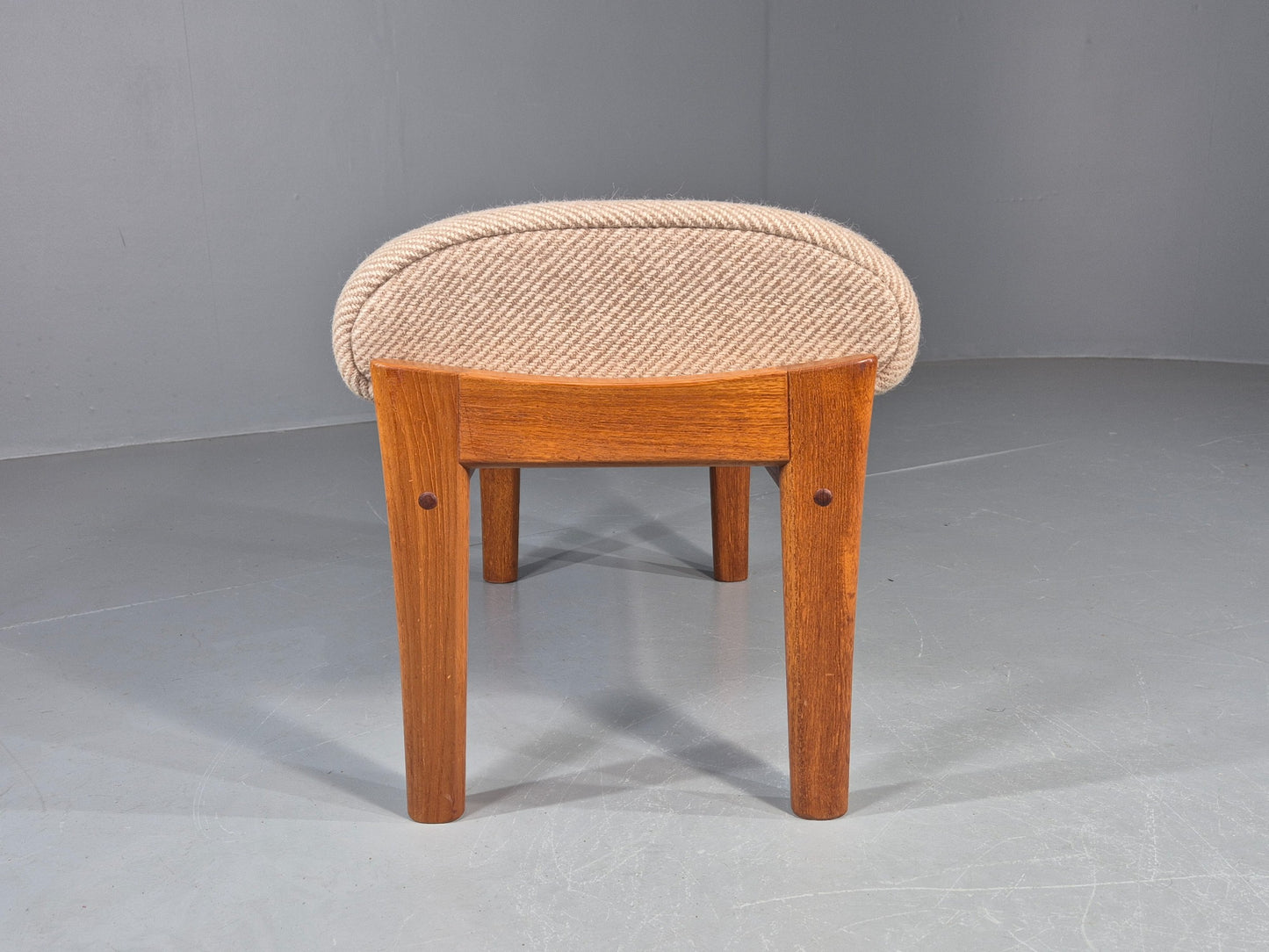 Vintage Mid Century Danish Footstool Teak Cream wool 1970s Retro EB12046