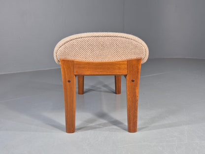 Vintage Mid Century Danish Footstool Teak Cream wool 1970s Retro EB12046