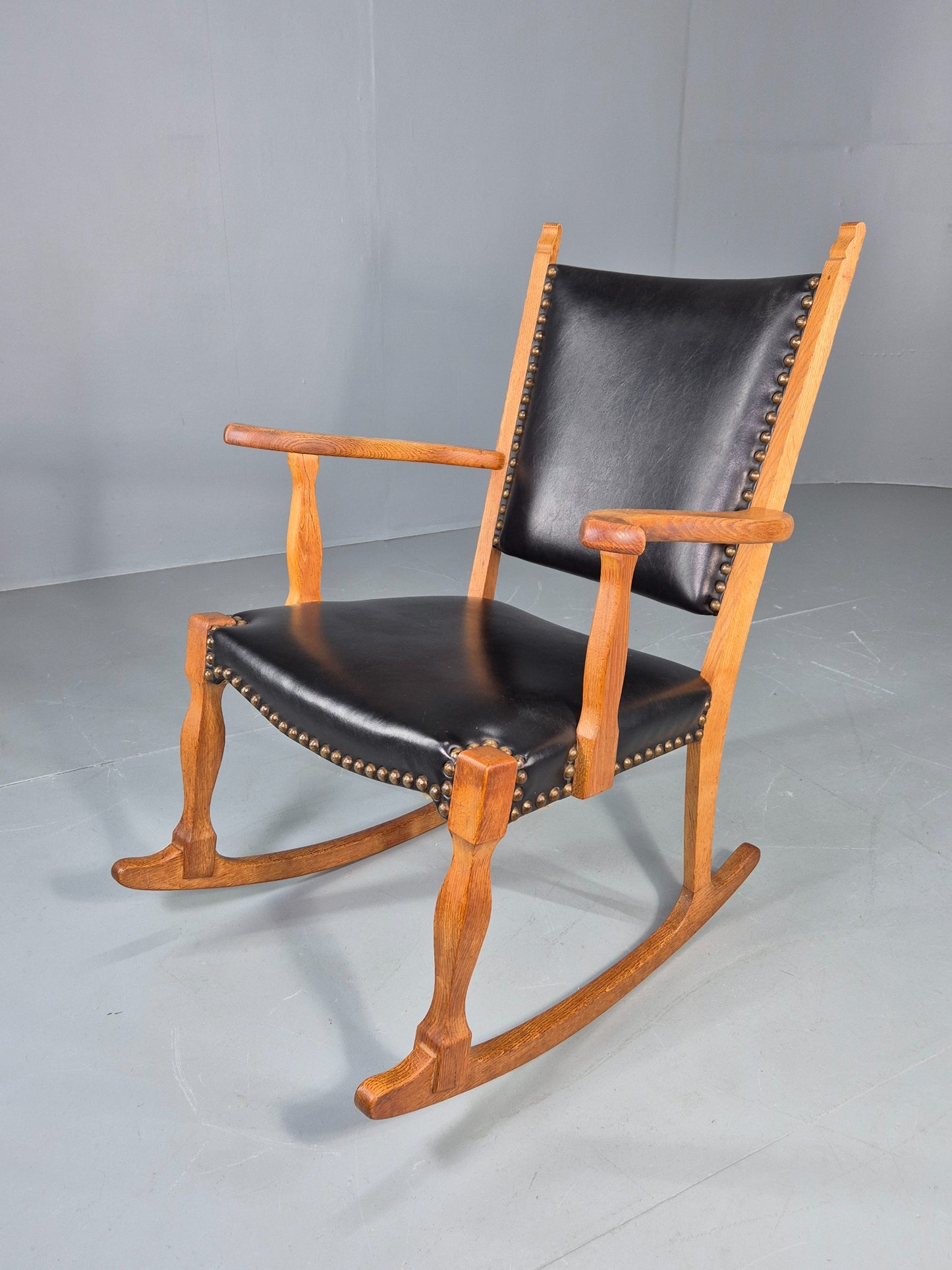Vintage Danish Rocking Chair Honey Oak Frame Kjaernulf Style Retro 1970s EB12691