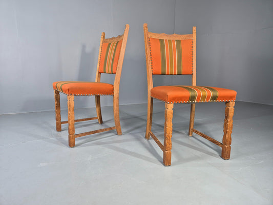 2 Vintage Dining Chairs 1970s Danish Kjaernulf Style Orange Wool Striped EB13075