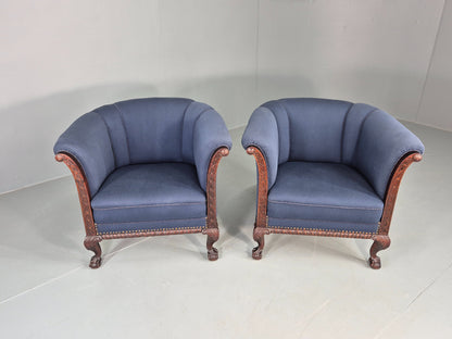 2 Vintage Danish Antique Tub Chairs Rope Twist Oak Ball Claw 1900s EB12684