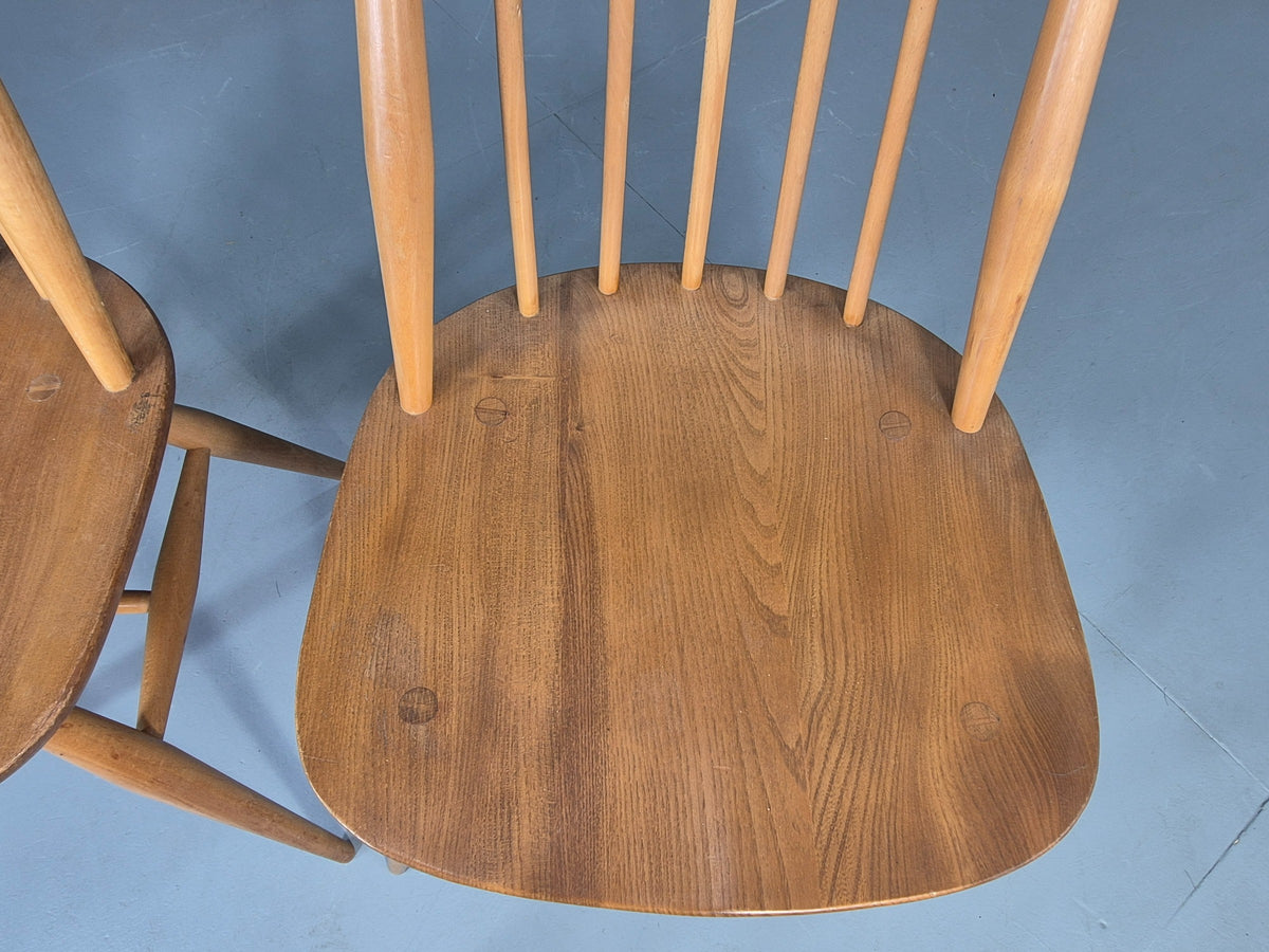 2 Vintage Ercol Goldsmith Dining Chairs Blonde Wood Frame 1970s Retro EB12984