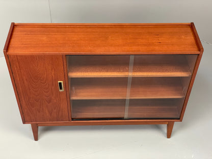 Vintage Teak Bookcase 1960s Retro Mid Century Glass Doors Shelving EB12877