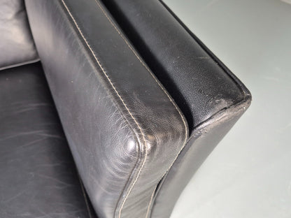 Vintage 3 seater sofa Danish Black Leather and Vinyl 1980s Retro EB11642