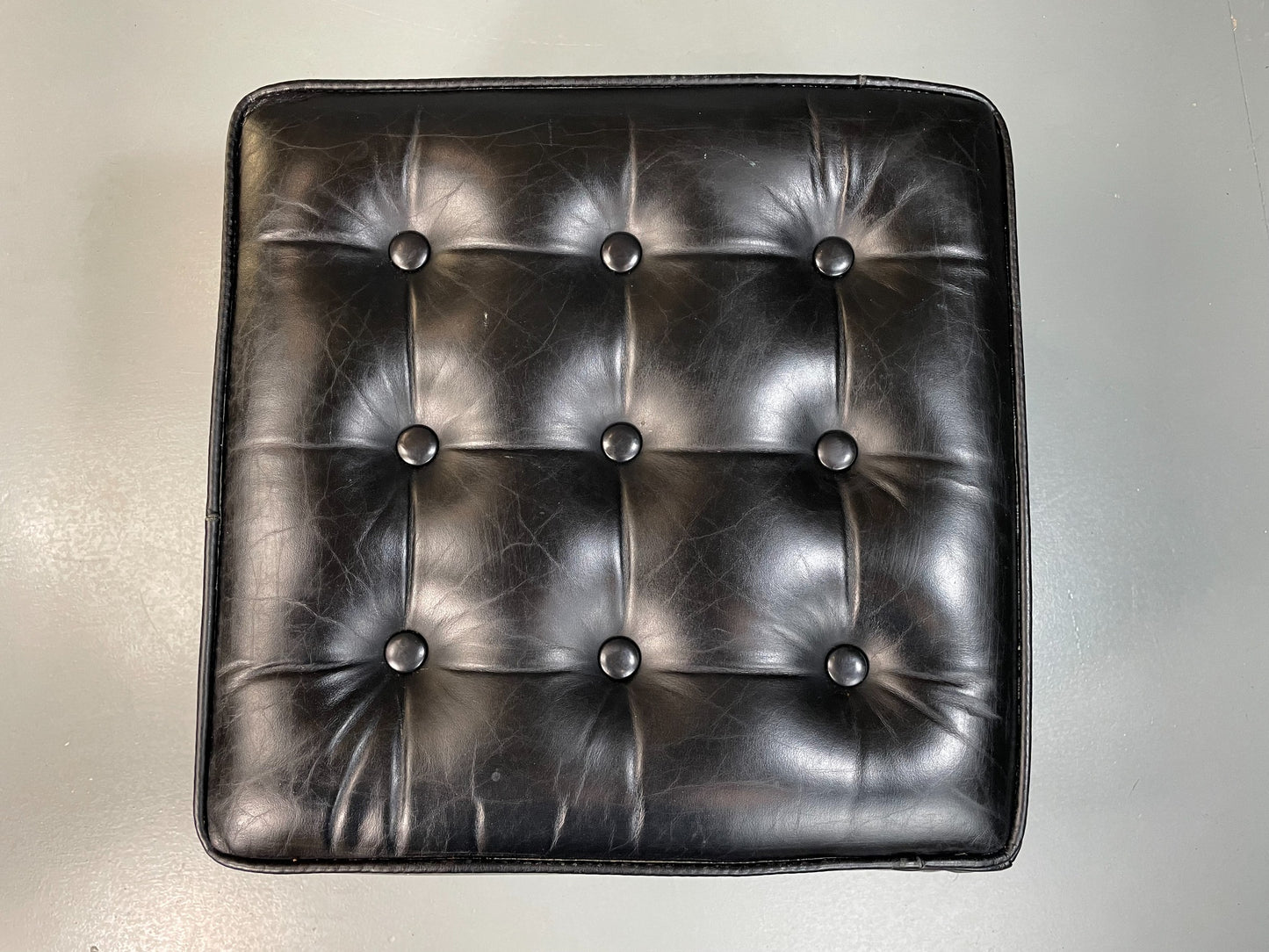 Vintage 1960s Leather footstool Square Form Ottoman Pouffe EB04800