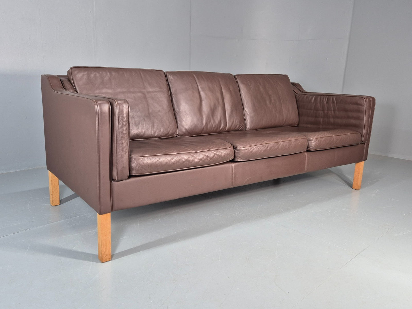 Vintage 3 Seater Sofa Mid Century Retro Brown Leather Mogensen  EB11637 M3SS