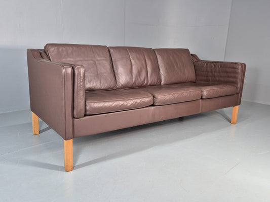 Vintage 3 Seater Sofa Mid Century Retro Brown Leather Mogensen  EB11637 M3SS