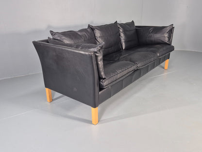Vintage 3 Seater Sofa Danish Black Leather Mid Century Style 1980s Retro EB12418