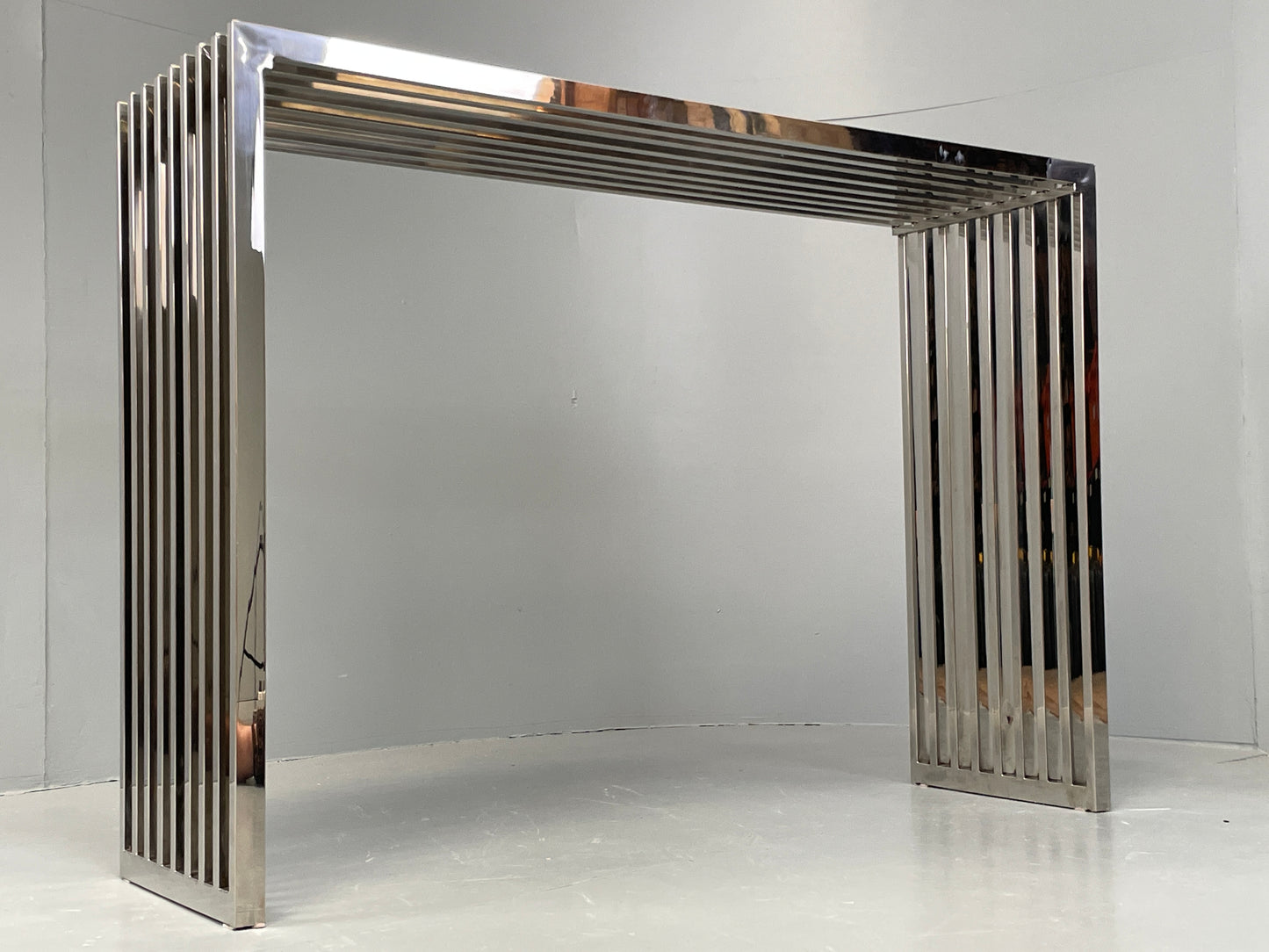 Chrome Slatted Console Table Style Of Eichholtz Modern Steel EB12887
