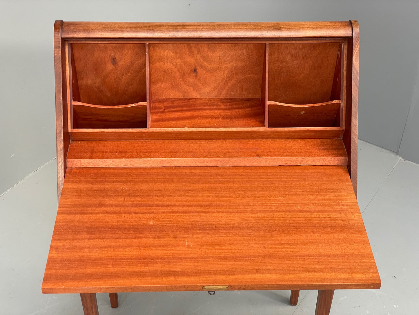 Vintage Teak Writing Desk 1950s Mid Century Retro Drop Door Solid Legs EB12295