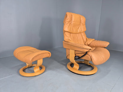 Vintage Stressless Reno Armchair with Matching Footstool Swivel Recline EB12589