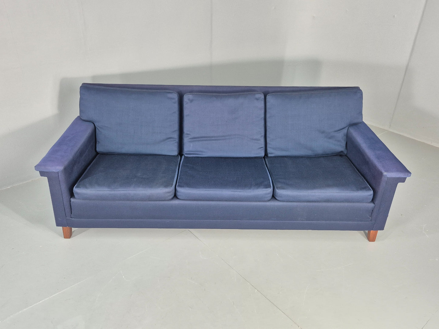 Vintage 3 Seater Sofa Mid Century Danish Dark Blue Wool Retro 1960s  EB12230