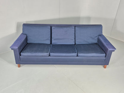 Vintage 3 Seater Sofa Mid Century Danish Dark Blue Wool Retro 1960s  EB12230