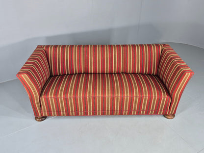 Vintage Art Deco Danish 3 Seater Sofa Red Wool Stripe Upholstery 1940s  EB12701