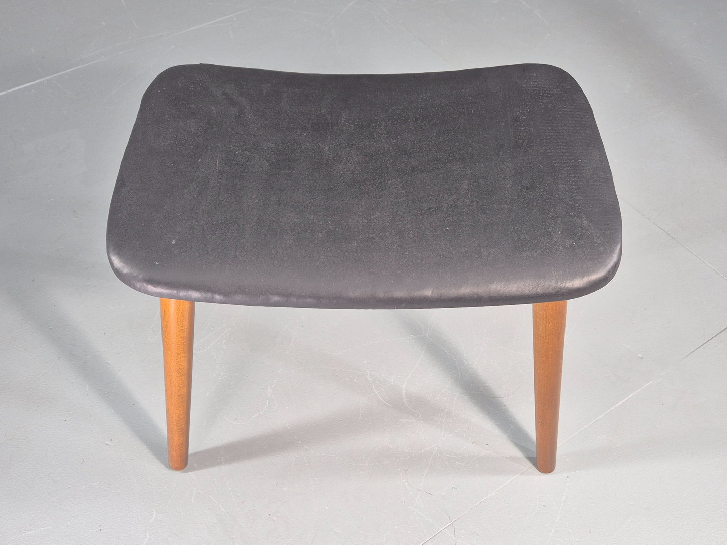 Vintage Mid Century Danish Footstool black vinyl Retro 1960s EB12093
