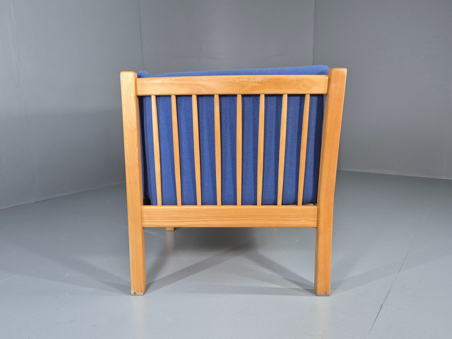 Vintage Swedish 2 Seater Sofa Brdr Andersen Beech Frame Blue 1980s Retro EB12369