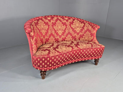Antique 2 Seat Sofa Danish Serpentine curved Form Red Damask 1900s EB12754