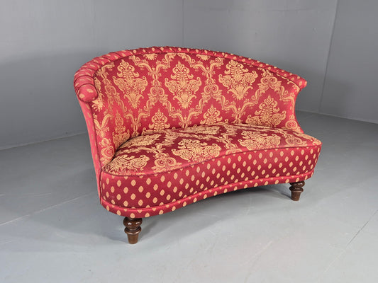 Antique 2 Seat Sofa Danish Serpentine curved Form Red Damask 1900s EB12754