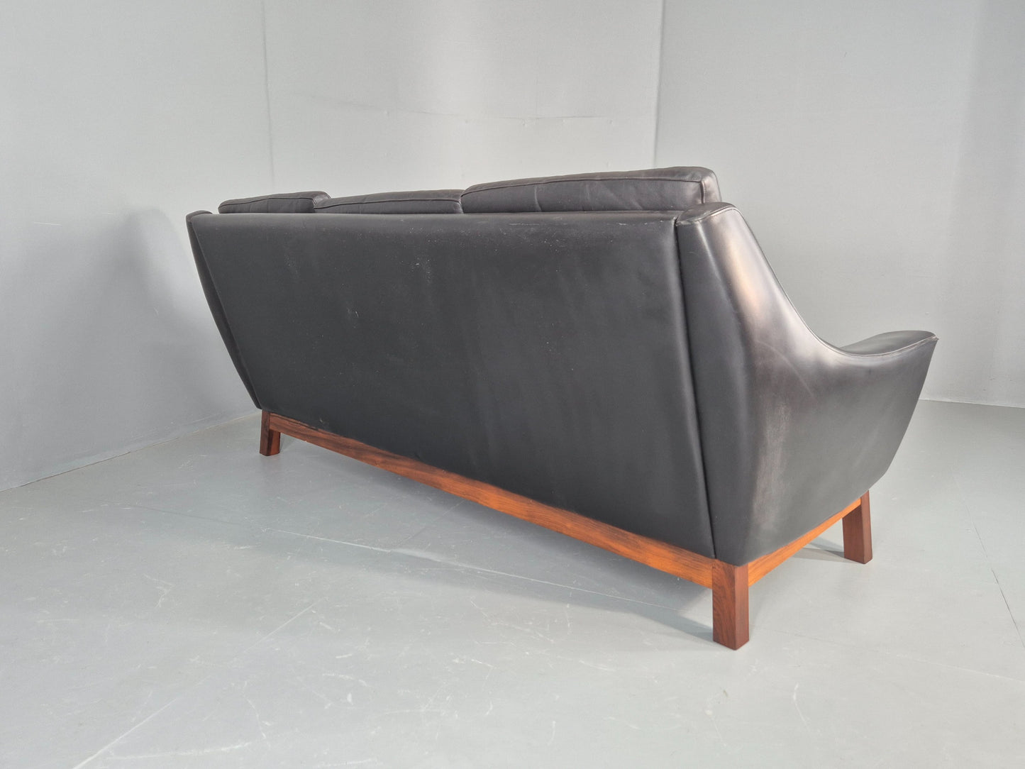 Vintage Mid Century 3 Seater Sofa Black Leather Danish 1960s Retro EB10403