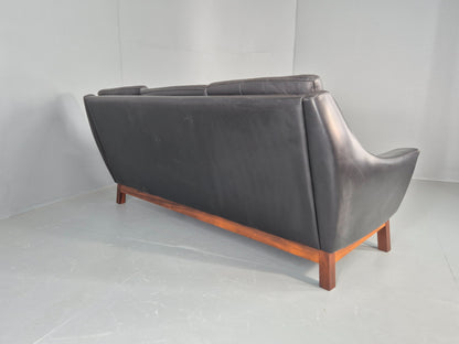 Vintage Mid Century 3 Seater Sofa Black Leather Danish 1960s Retro EB10403