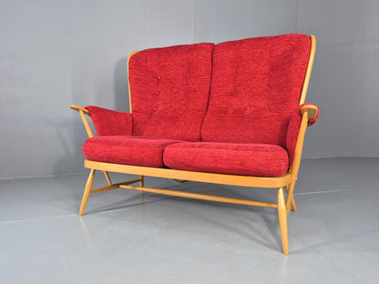 Vintage Ercol Evergreen 2 seater Sofa Red Chenille Upholstery  EB12860