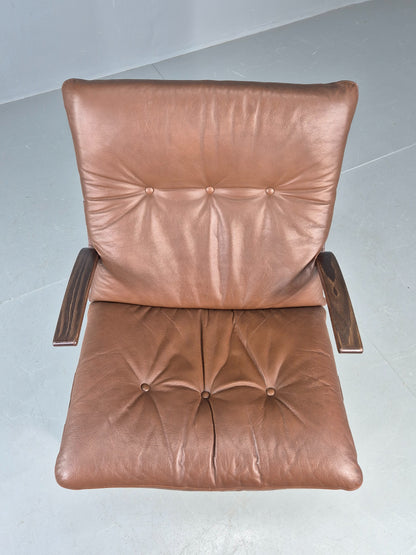 Vintage Farstrup Armchair Bentwood Frame Brown Leather Retro 1970s Eb12147