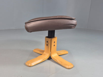 Vintage Brown leather Danish Bentwood footstool 1980s EB07973