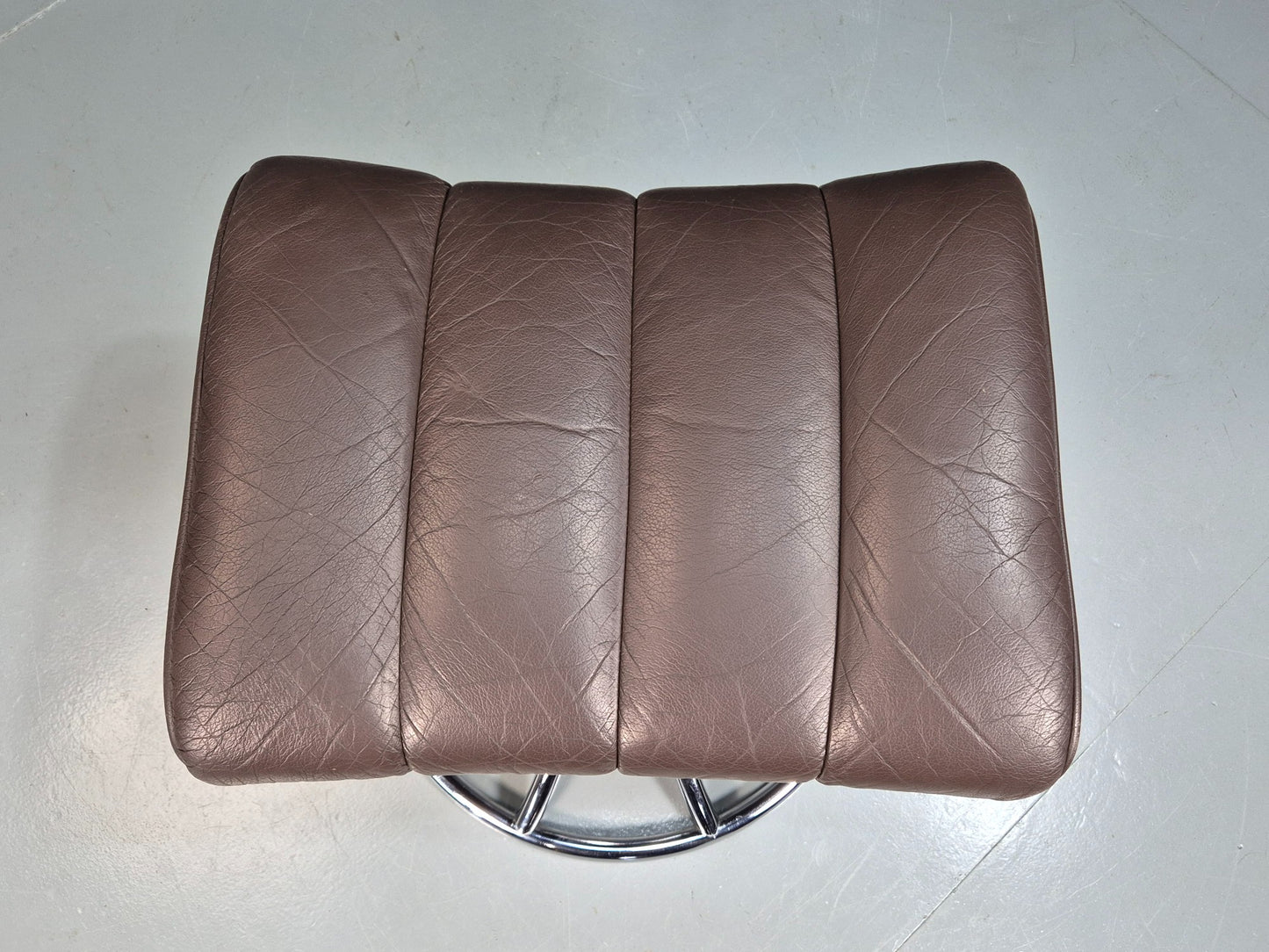 Vintage Mid Century Footstool Stressless 1970s Brown Leather Chrome EB07922