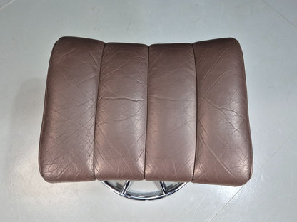 Vintage Mid Century Footstool Stressless 1970s Brown Leather Chrome EB07922