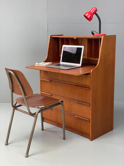 Vintage Teak Writing Desk Bureau 1960s Mid Century Retro Chest Drawers EB12829